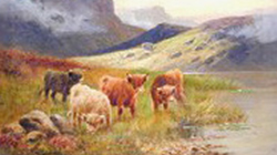 image of an oil painting of Scotland and cows